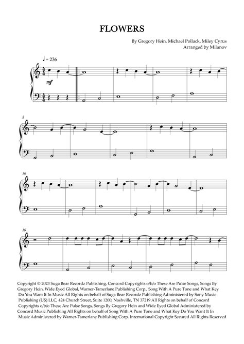 Flowers Arr Milanov By Miley Cyrus Sheet Music For Easy Piano At Sheet Music Direct