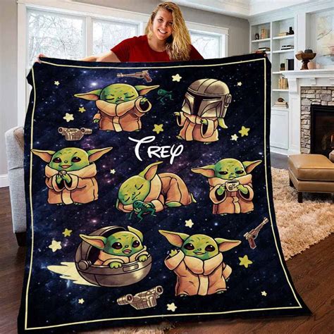 Personalized Baby Yoda Star War Plush Baby Blanket