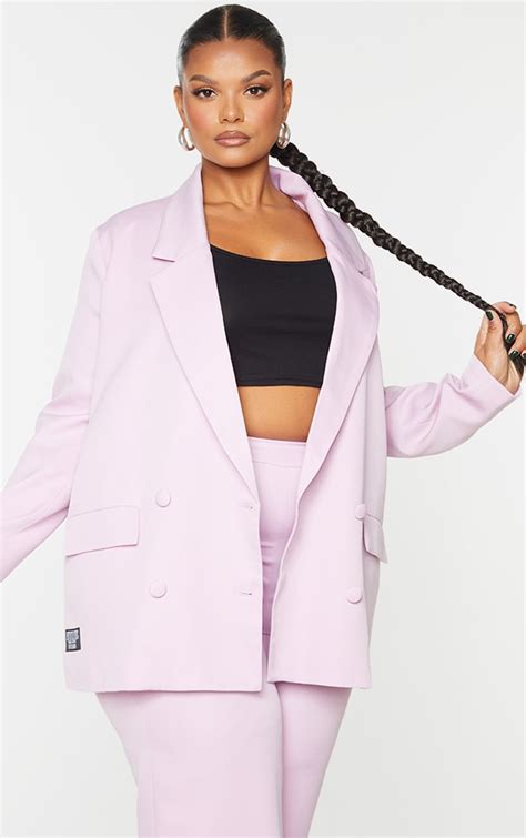 Plt Plus Lilac Double Breasted Blazer Prettylittlething Usa