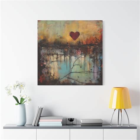 Red Heart Canvas Wall Art Print Valentines Wall Art Mixed Media