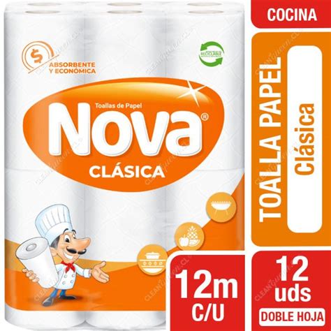 Toalla de Papel Nova Clásica Doble Hoja 12 mts c u 12 Unid Clean Queen