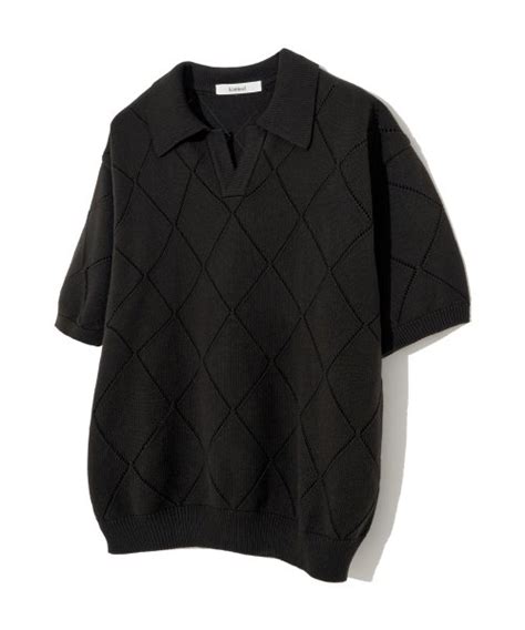 Musinsa Knitted Open Collar Crochet Half Knit Tee Black