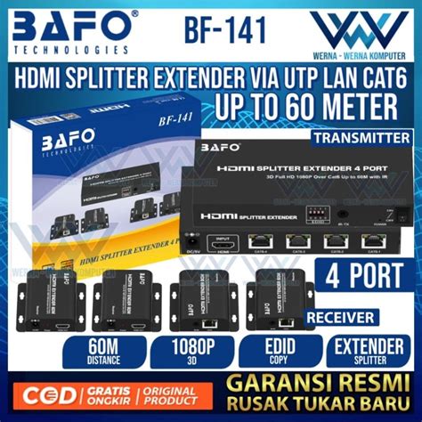 Jual Bafo Hdmi Extender Splitter 4 Port Via Utp Cat6 Up To 60 Meter Bf