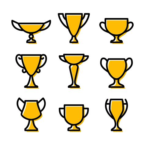 Golden Winner Cup Icon Set Champion Trophy Symbol Collection Sport