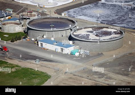 An Aerial View Of The Sewage Treatment Plant With Aeration Ponds And