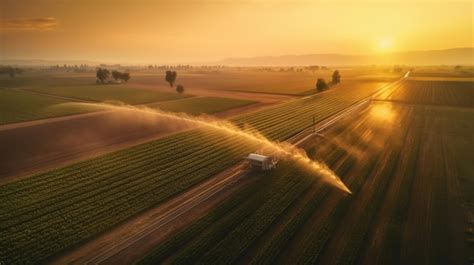 Premium AI Image | Aerial view of at Agricultural irrigation system in ...