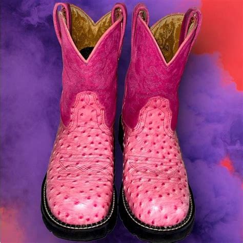 Ariat Fatbaby Pink Ostrich Round Toe Boots In Depop