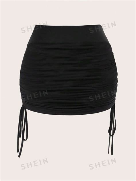 Shein Ezwear Black Drawstring Side Ruched Bodycon Skirt For Sale Australia New Collection