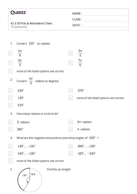 50 Radians And Arc Length Worksheets For 10th Year On Quizizz Free