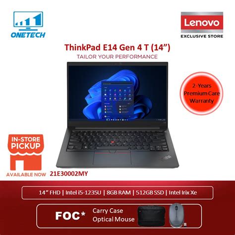 Lenovo Thinkpad E14 G4 T 21e30002my 21e30004my Notebook Black 14 Fhd8gb512gb Ssdintel