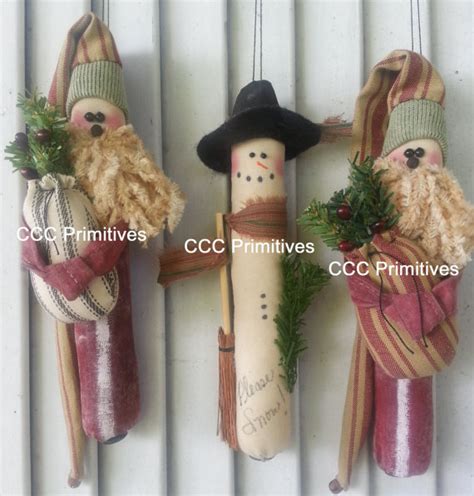 Primitive Christmas Snowman And Santa Ornament By Cccprimitives