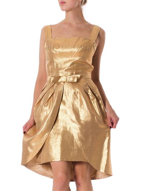 1950s Metallic Acetate And Lurex Gold Lamé Cocktail Dress With