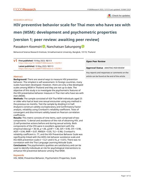 Pdf Hiv Preventive Behavior Scale For Thai Men Who Have Sex With Men Msm Development And