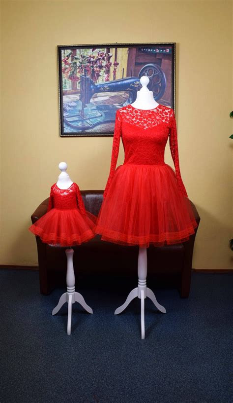 Red Mommy And Me Outfits Mother Daughter Matching Dress Etsy