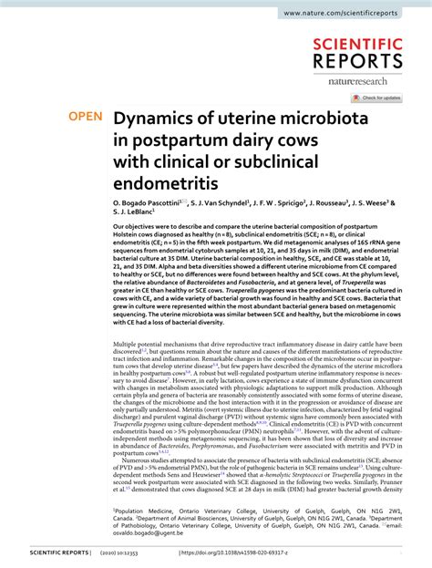 PDF Dynamics Of Uterine Microbiota In Postpartum Dairy Cows With