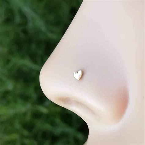 Amazon Nose Ring Stud 14K Solid Gold Tiny Heart 20G Post