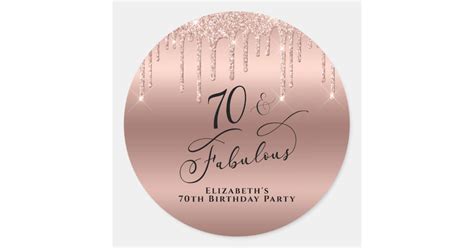 70th Birthday Rose Gold Glitter Classic Round Sticker Zazzle