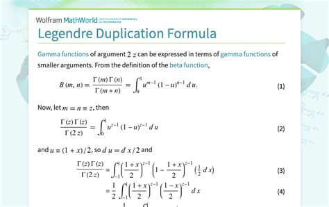 Legendre Duplication Formula From Wolfram Mathworld