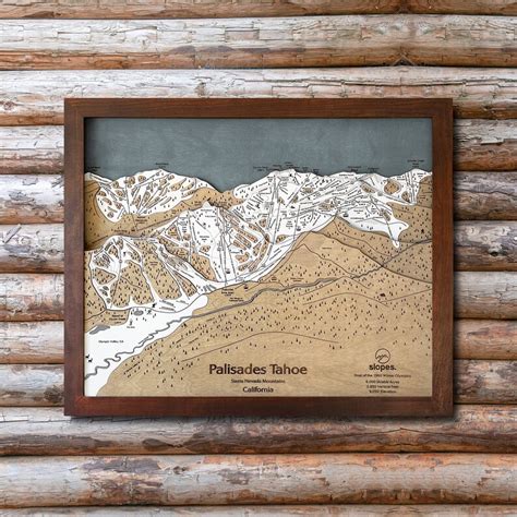 D Palisades Tahoe Ski Trail Map Squaw Valley Wood Ski Map Art Fis