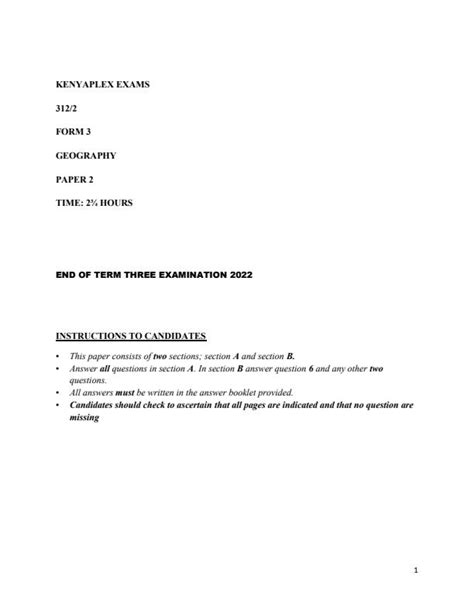 Form 3 Geography Paper 2 End Of Term 3 Examination 2022 1141