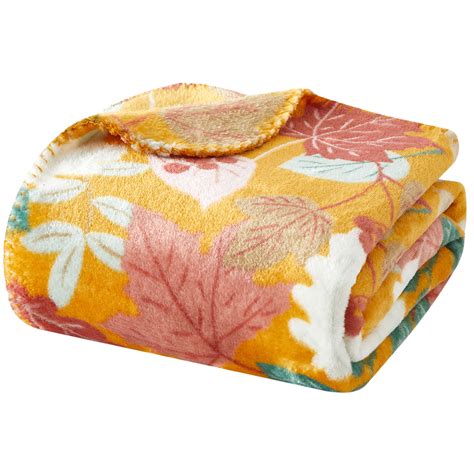 Way To Celebrate Harvest Plush Orange Leaves Plush Throw Blanket 25