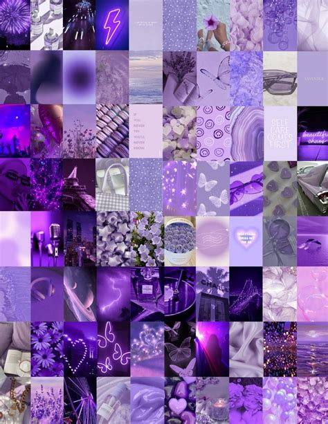 100 Pcs Purple Aesthetic Wall Collage Kit Pastel Purple Photo Collage