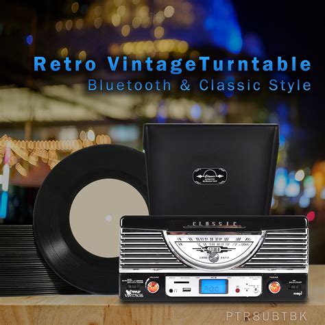 Pyle Ptr8ubtbk Bluetooth Turntable System Retro Vintage Classic Style