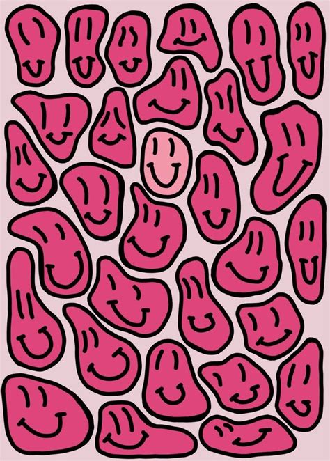 A Pink And Black Drawing With Lots Of Different Faces On It S Face In