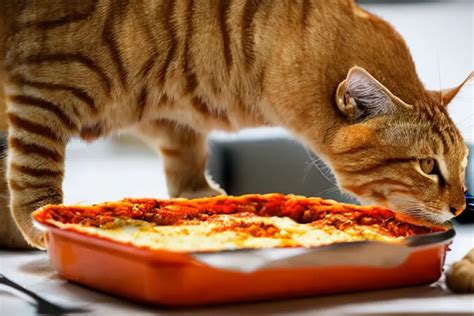 Large Orange Tabby Cat Eating Lasagna By Emmanuel Stable Diffusion