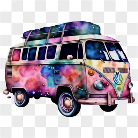 Download Art Print Colorful Vw Bus With Rainbow Paint Job Png Online