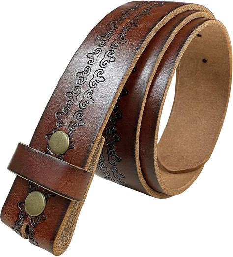 Western Genuine Full Grain Vintage Tooled Leather Belt Strap With Snaps