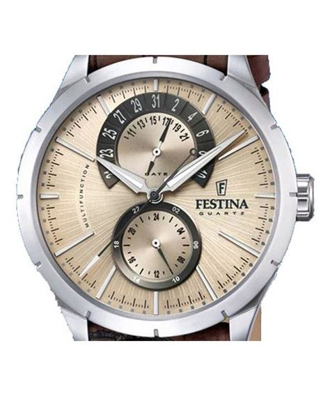 Festina Retro Leather Strap Multifunction Beige Dial Quartz F16573 9