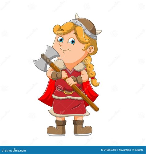 The Soldier Of The Viking Girl Is Holding The Axe And Wearing Viking`s