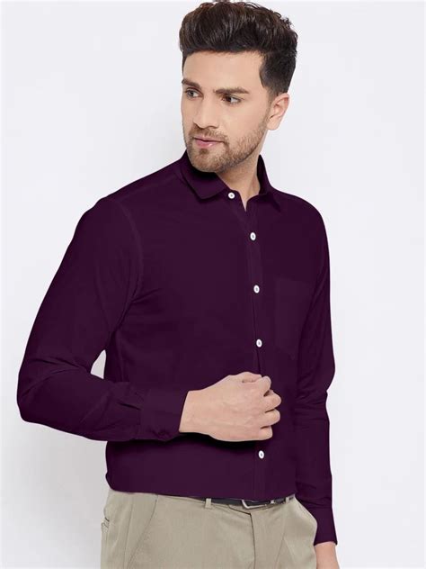 Men Wine Spread Collar Neck Cotton Shirt At Rs Men Cotton Shirts