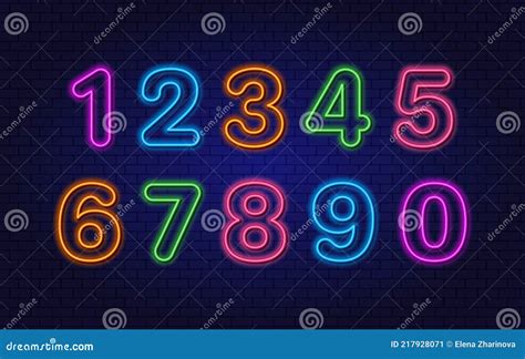 Collection Of Numbers Neon Glowing Contour Vector Numbers Stock