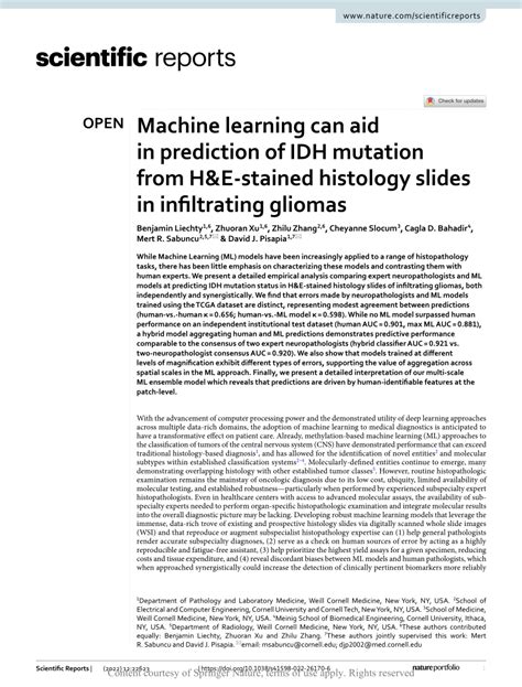 Pdf Machine Learning Can Aid In Prediction Of Idh Mutation From H E