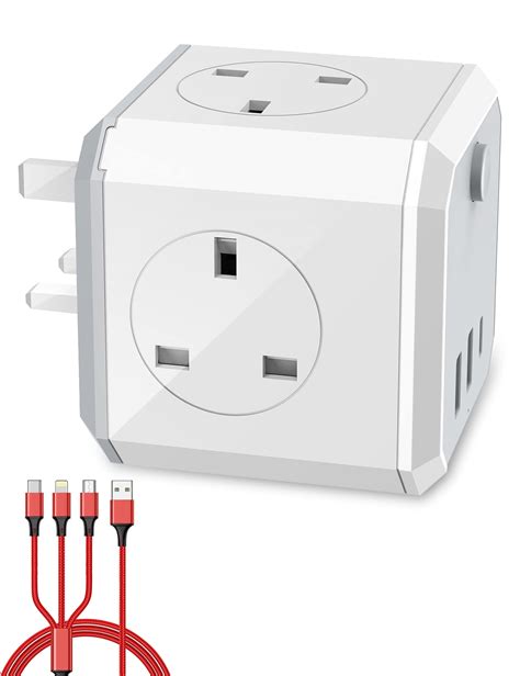 Buy 4 Way Cube Extension Wall Plug Adapter Uk Power Socket With 3 In 1