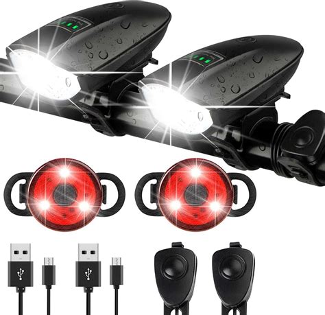 Amazon 2 Pack Bike Lights Set With Horn 1400LM USB Rechargeable