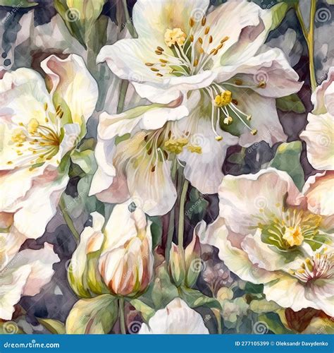 Seamless Pattern With Organic Texture Of White Helleborus Flowers