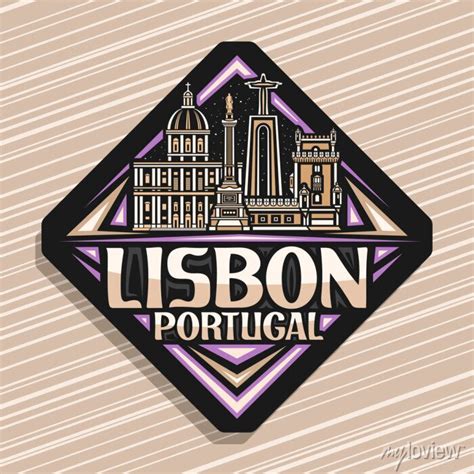 Vector Logo For Lisbon Black Rhombus Road Sign With Outline Wall