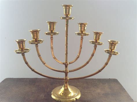 Vintage Menorah Candelabra Brass 7 Candle Holder Jewish