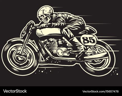 Hand Drawing Of Skull Riding Vintage Motorcycle Vector Image