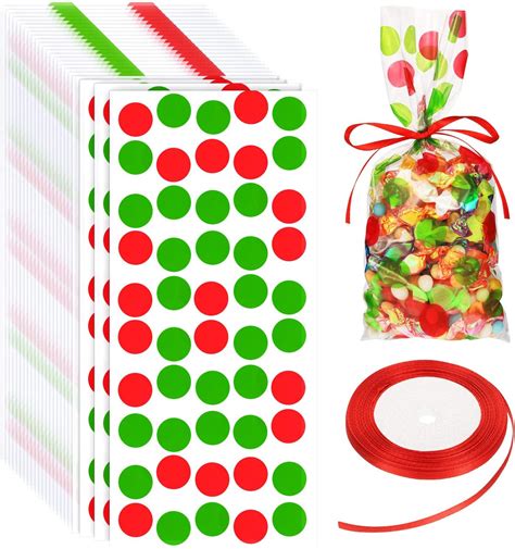 Boao 100 Pcs Christmas Cellophane Treat Bags Christmas