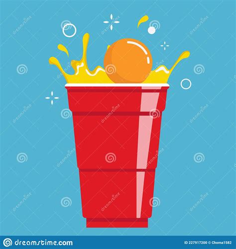 Red Beer Pong Illustration Plastic Cup And Ball With Splashing Beer