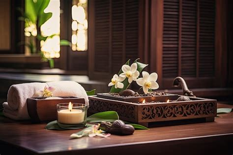 Premium Photo Wooden Table Features Spa Massage Wellness Decorations