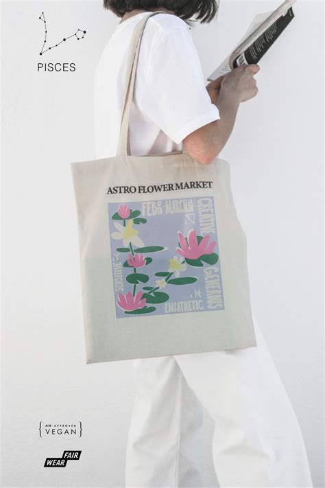 PISCES TOTE BAG Zodiac Tote Bag Constellation Birth Flowers Horoscope