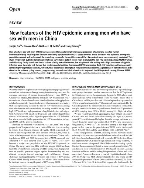 Pdf New Features Of The Hiv Epidemic Among Men Who Have Sex With Men In China