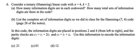 Solved Consider A Ternary Hamming Linear Code With Chegg