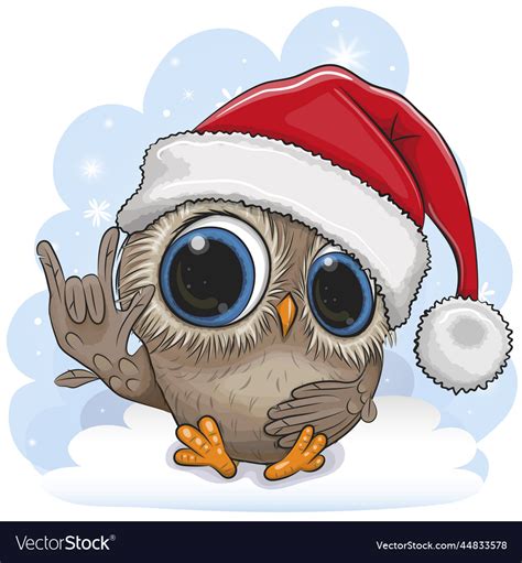 Cartoon Owl In A Santa Hat On The Snowxd Vector Image