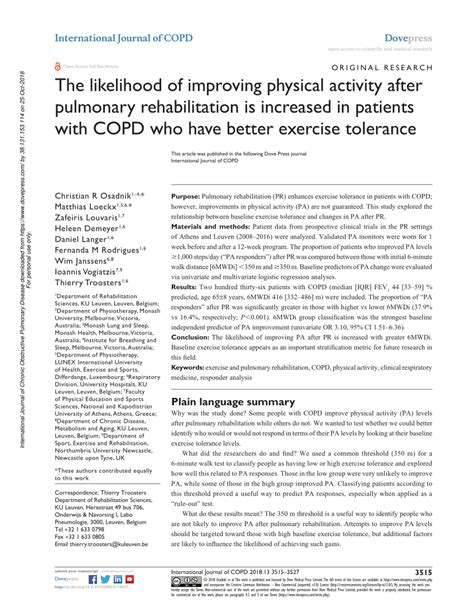 Pdf The Likelihood Of Improving Physical Activity After Pulmonary Rehabilitation Is Increased